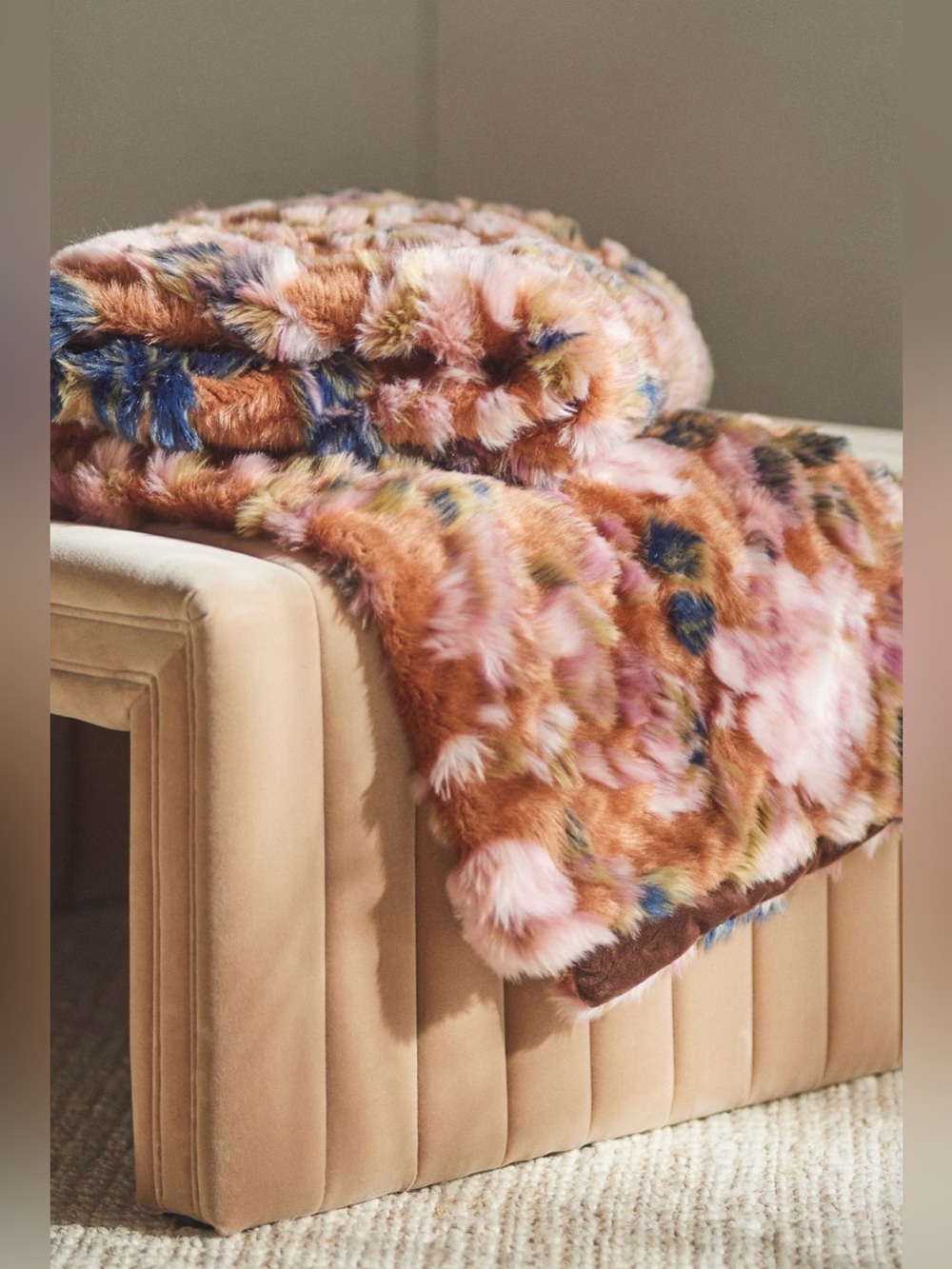 Anthropologie Seren Floral Jacquard Faux Fur Throw Blanket